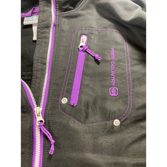 Free Country Soft Shell Fleece Hooded Jacket Womens Large Black/Purple Pockets - Picture 3 of 8